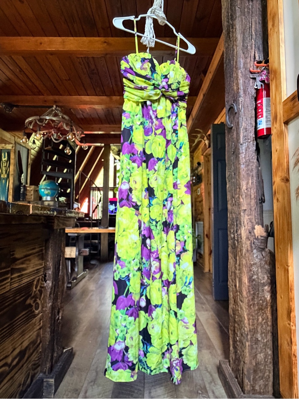 Jessica Simpson Strapless Floral Maxi Dress in Lime Green and Purple
